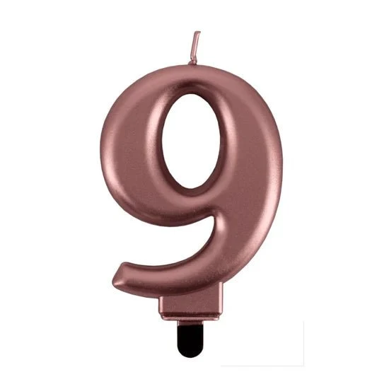 9-Jahre-Kerze, rosa metallic, 7 cm