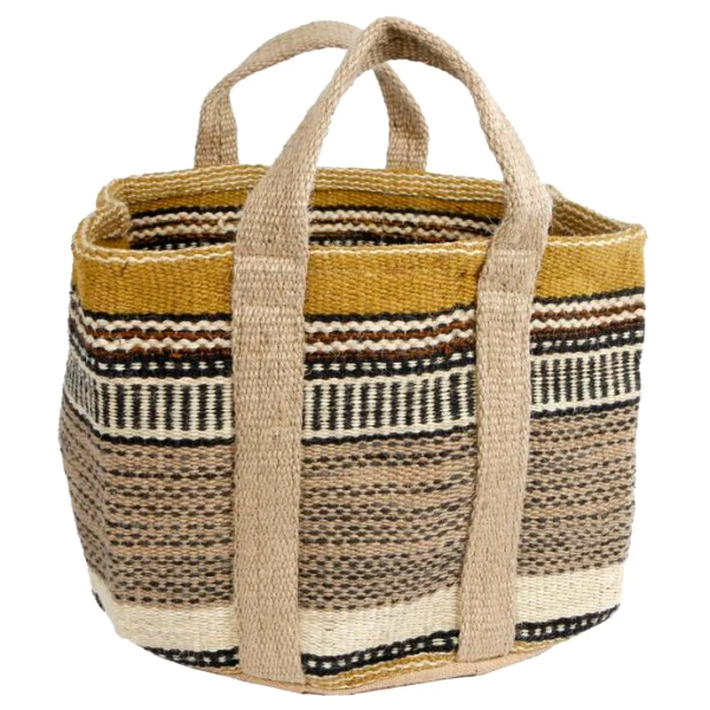 Korb / Tasche Boho Senfgelb Schwarz Beige