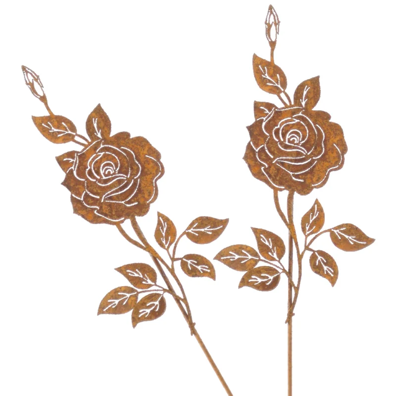 2er Set Gartenstecker Rose Rost