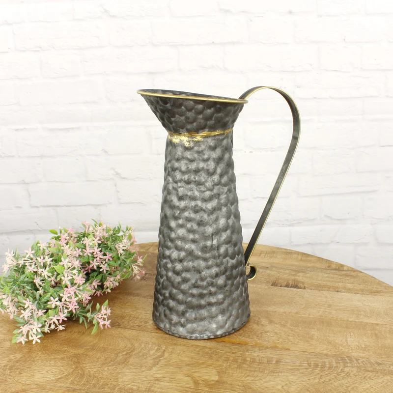 Deko Kanne 34 cm hoch Anthrazit mit Gold
