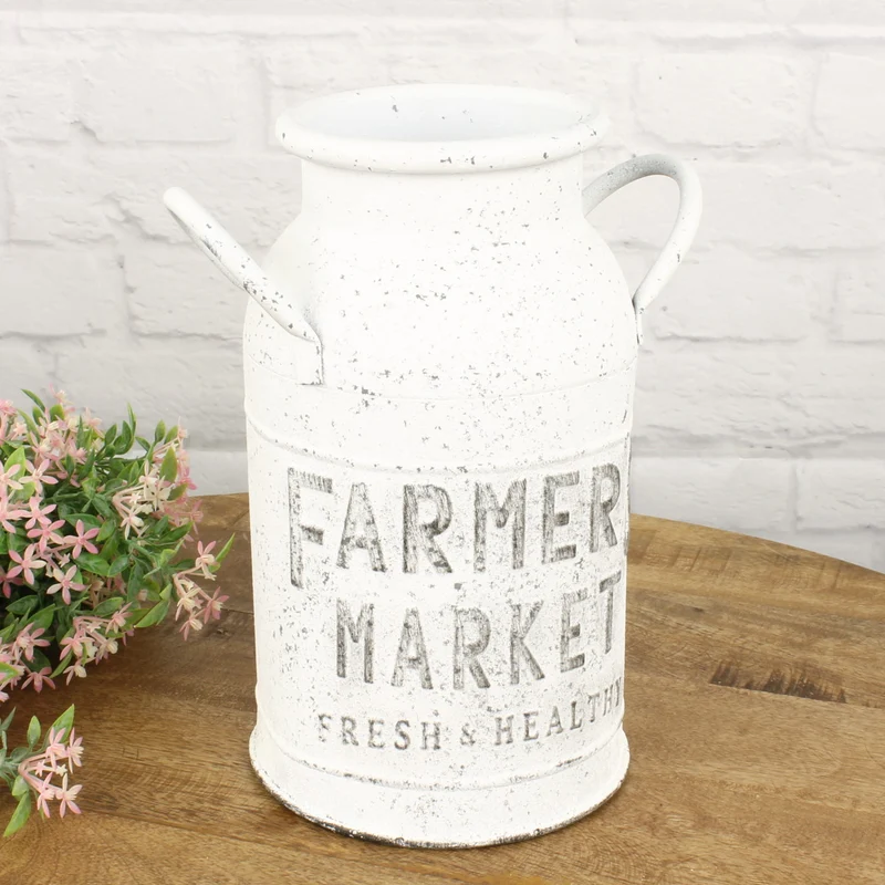 Deko Milchkanne 27 cm hoch Altweiss Shabby