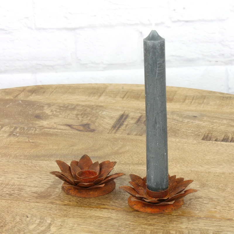 2er Set Kerzenhalter Seerose Rost
