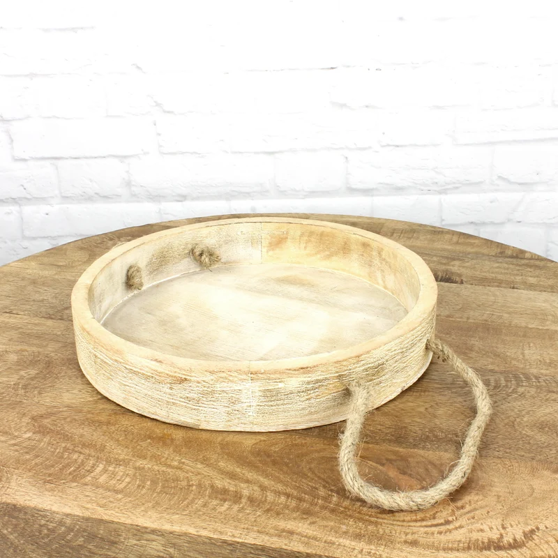 Holztablett rund mit Jutegriff