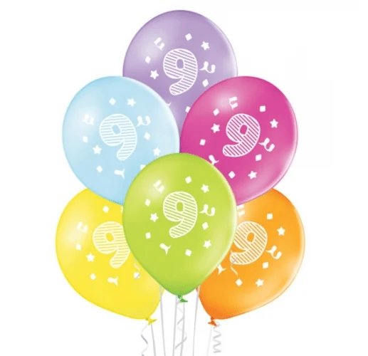 9 Jahre Ballons, bunt, 30 cm, 10 Stück