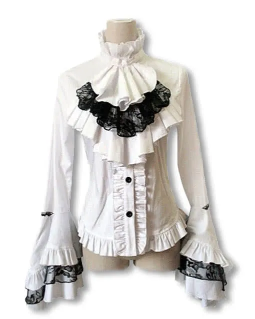 Weiße Rüschenbluse mit Jabot