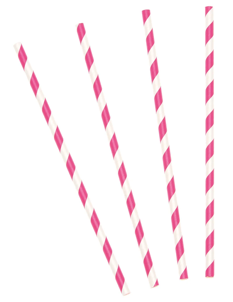 10 Pailles en carton rayées fuchsia 19,5 cm