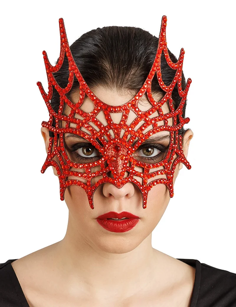 Elegante Spinnennetz Augenmaske rot mit Strass fÃ¼r Damen & Herren