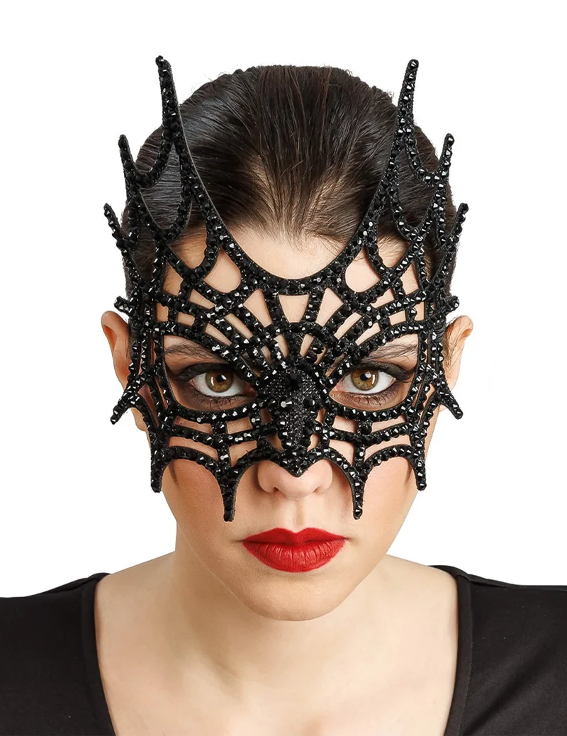 Schwarze Spinnennetz-Maske mit Glitzersteinen fÃ¼r Erwachsene