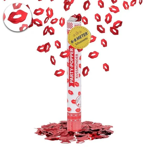 Rote Konfetti-Kanone „Lippen“ 40 cm