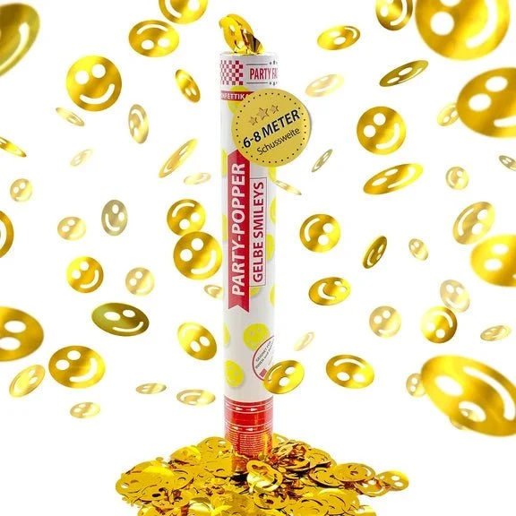 Smiley-Konfetti-Kanone, Gold, 40 cm