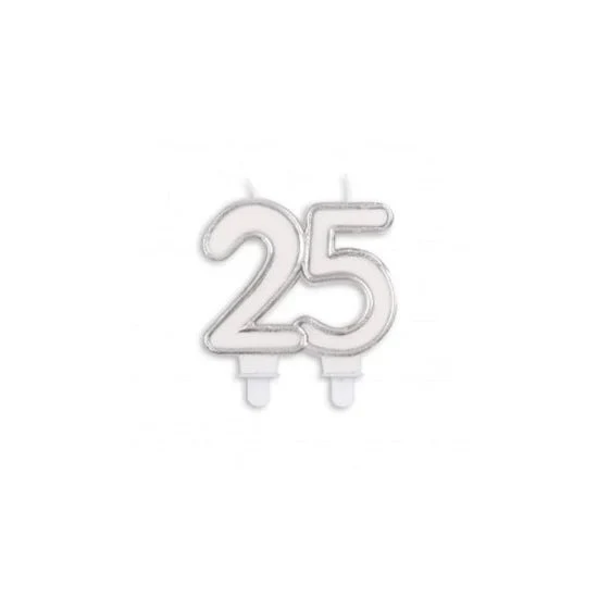 25-Jahre-Kerze mit silbernem Rand, 7 cm