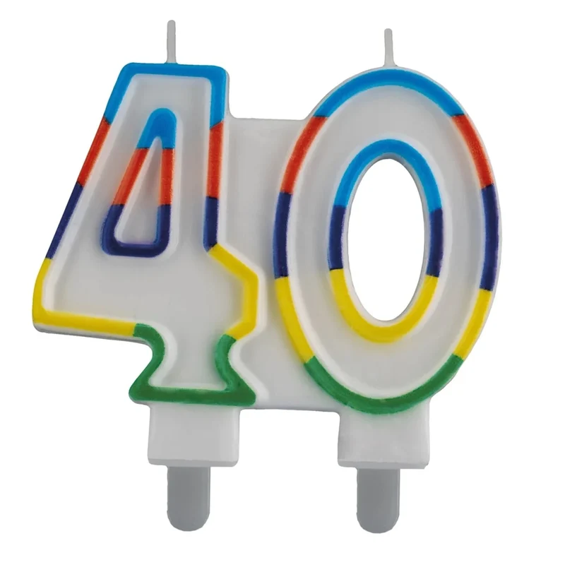 40 Jahre Kerze mit farbigem Rand, 7 cm