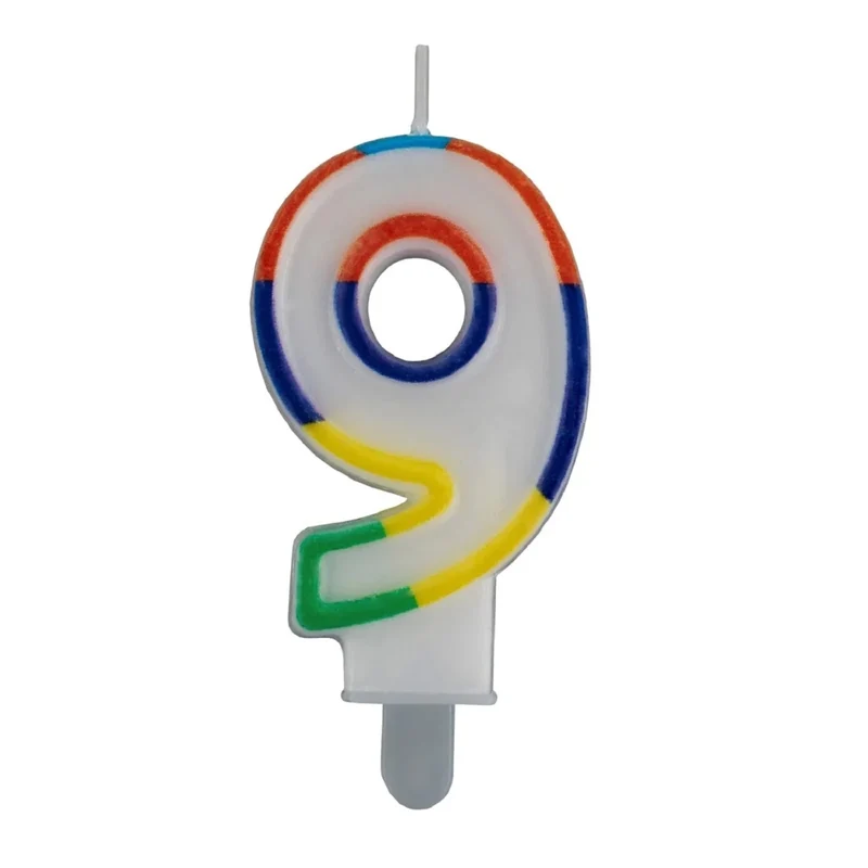 9-Jahres-Kerze mit farbigem Rand, 7 cm