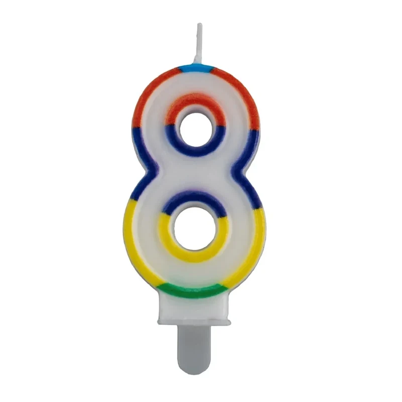 8-Jahres-Kerze mit farbigem Rand, 7 cm