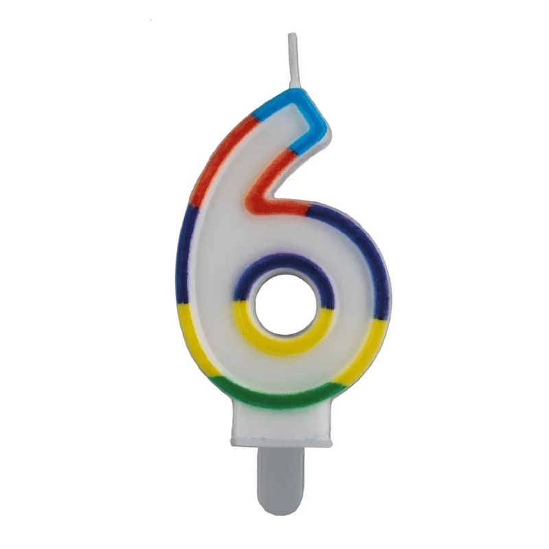 6-Jahres-Kerze mit farbigem Rand, 7 cm