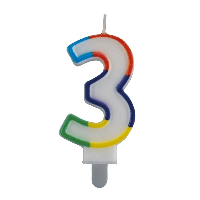 3-Jahres-Kerze mit farbigem Rand, 7 cm