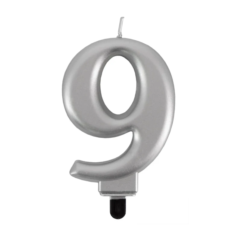 9-Jahre-Kerze, silbermetallic, 7 cm