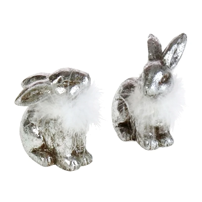 2er Set Hase mit Federboa Silber