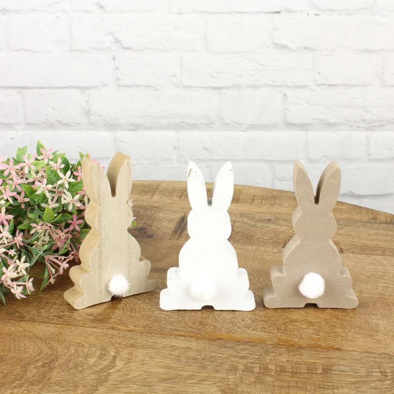3er Set Osterhase Holz mit Puschel