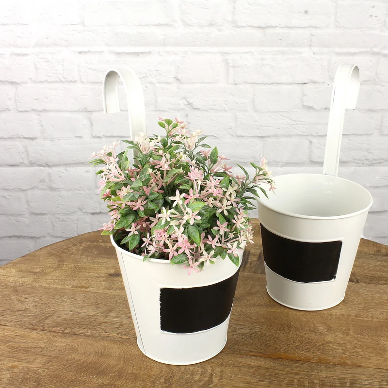 2er Set Hängeblumentopf Metall Weiß Shabby