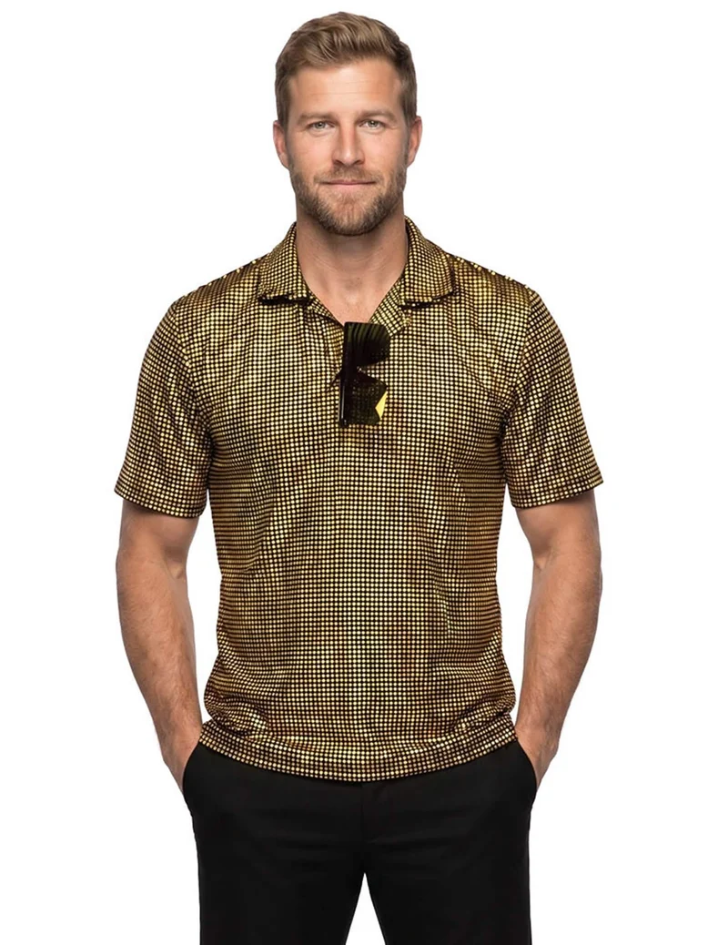 Luxus Disco-Poloshirt mit goldenen Pailletten für Herren