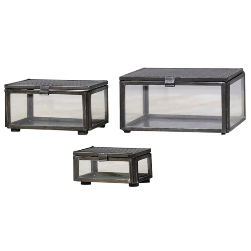 Schmuck Boxen-Set, 3-Set, Matall anthrazit-Glas