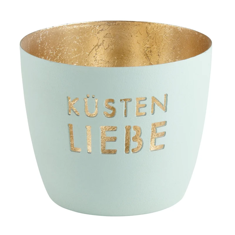 Windlicht Madras Küstenliebe Eisblau-Goldfarben Mittel