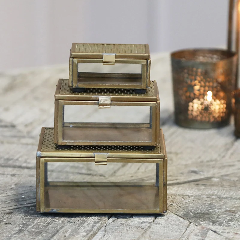 Boxen Set 3-teilig, antique Messing