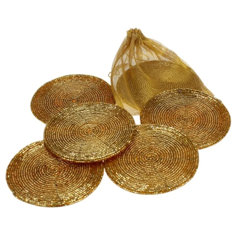 Untersetzer gold Perlenbestickt