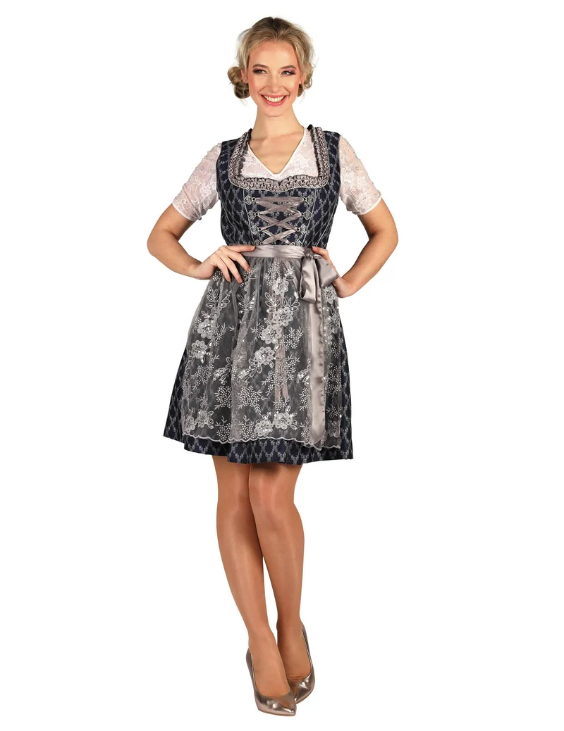 Premium bayerisches Kostüm für Damen in Blau und Silber