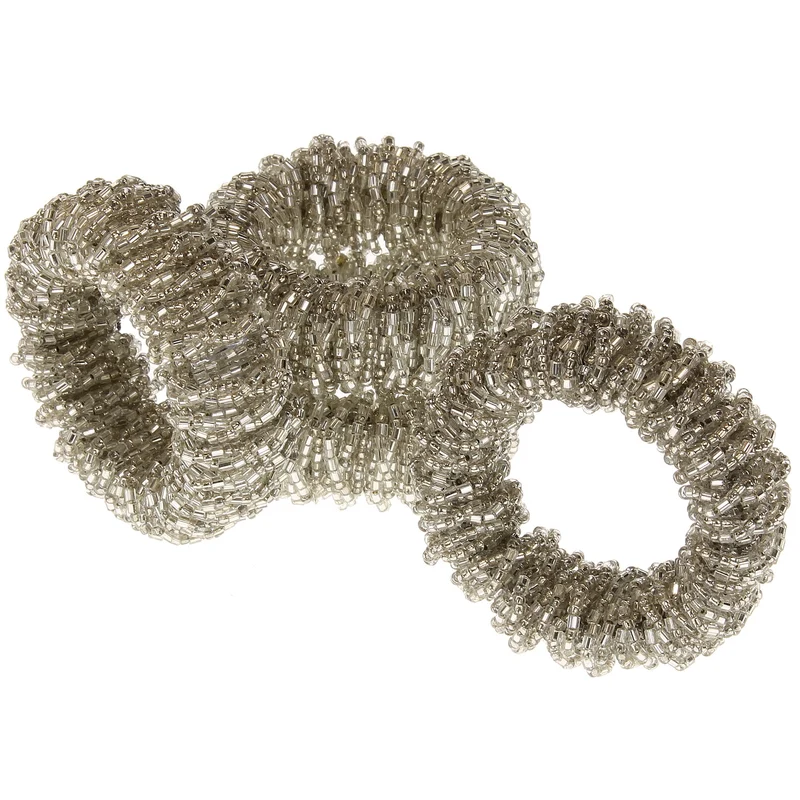 Serviettenring 4- Set perlenbesetzt silber