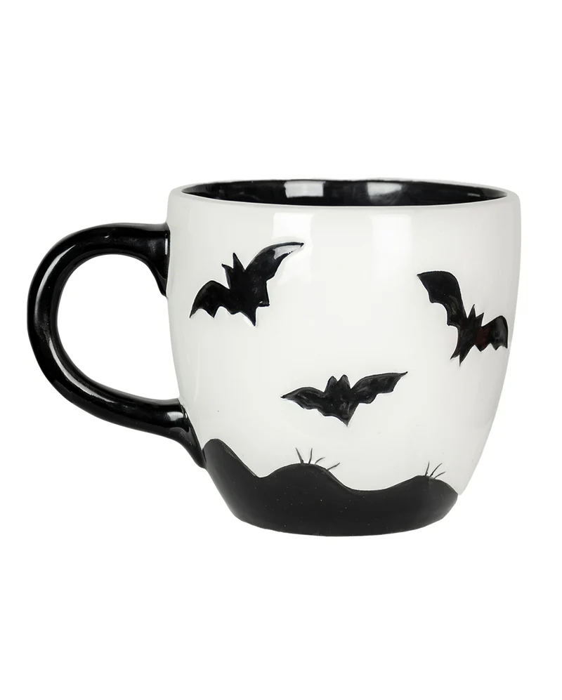 Schwarz-Weiße Tasse mit Fledermaus Motiv 400ml