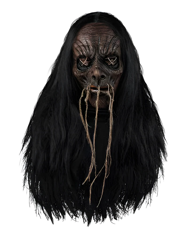 Voodoo Schrumpfkopf Maske mit Haaren
