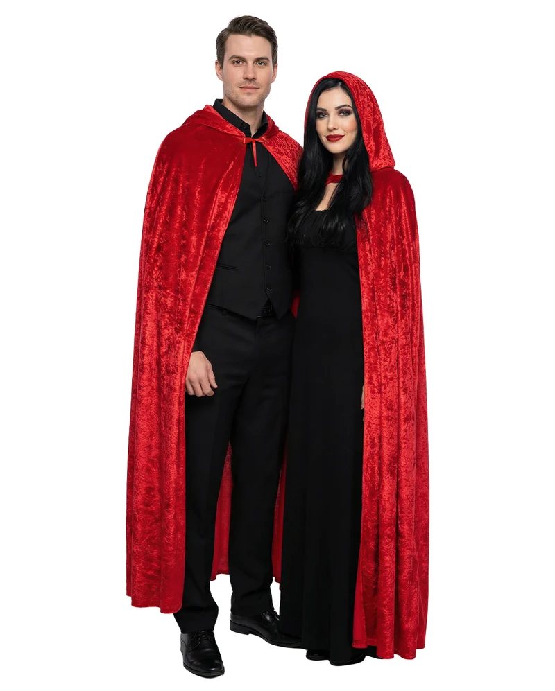 Roter, bodenlanger Samtumhang mit Kapuze Deluxe 180cm