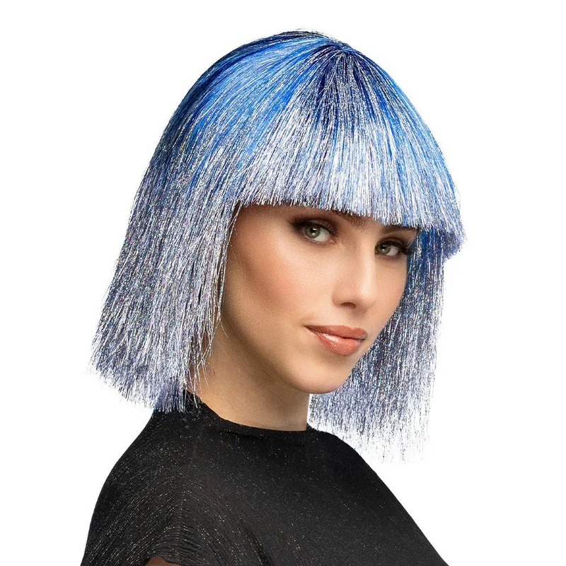 Blaue Perücke aus Lametta