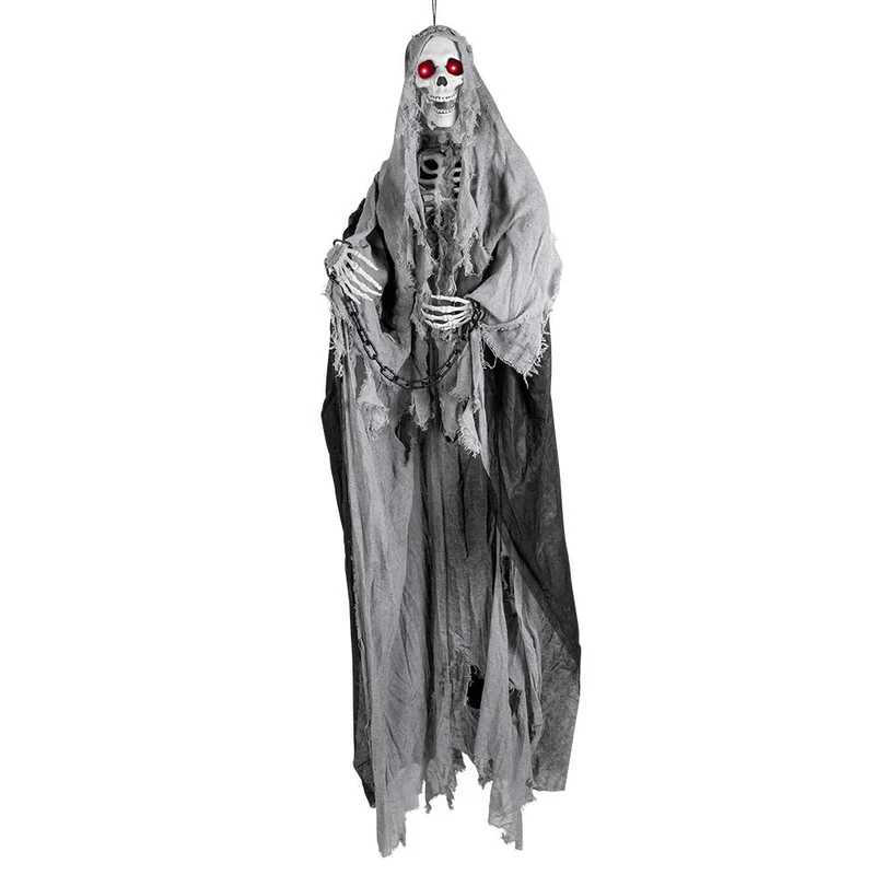 Halloween Skelet 180 cm | Grijze Hangdecoratie met Licht