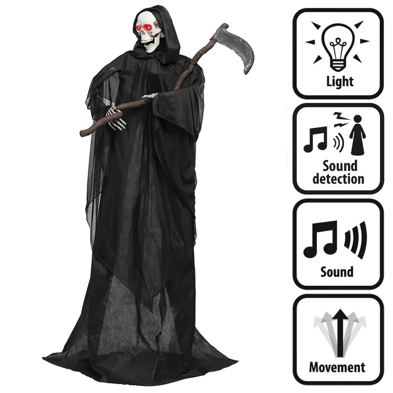 Halloween Decoratie | Magere Hein Cutting Reaper | 183 cm + Geluidssensor