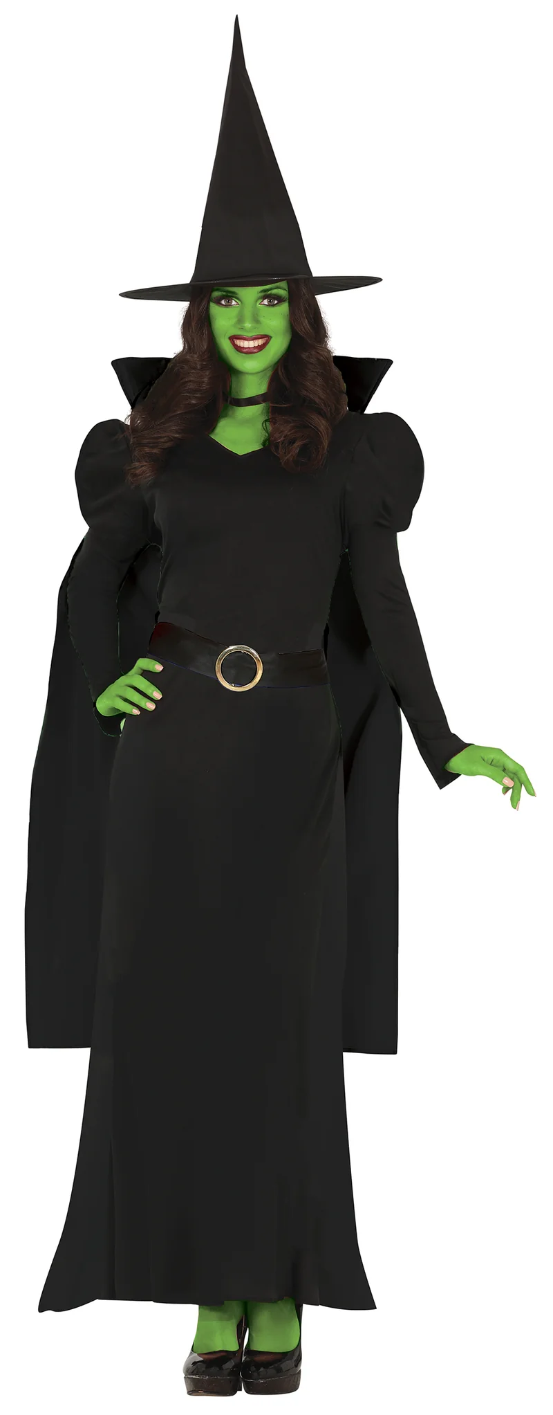 Heks Kostuum Dames – Zwart Halloween Fantasy Witch Kostuum – Jurk, Cape, Hoed & Riem