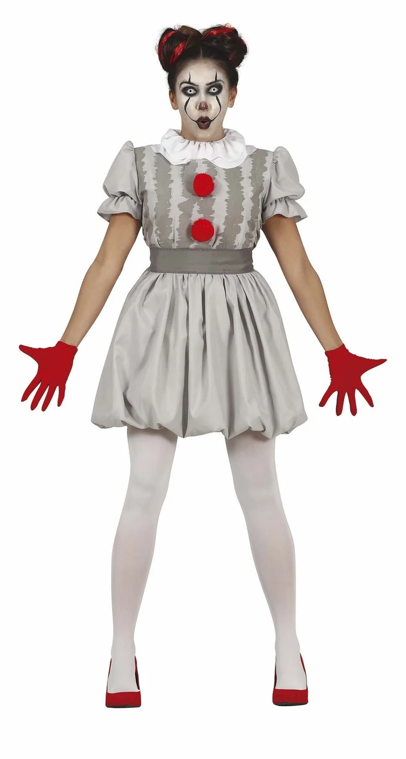 IT Pennywise Kostuum Dames – Halloween Horror Clown Grijs