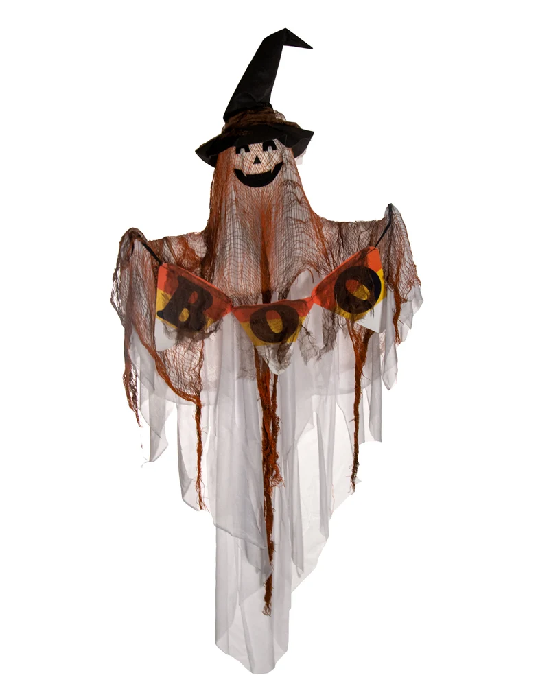 Schwebendes Gespenst mit Hexenhut, Bewegung, Sound & Light 120cm