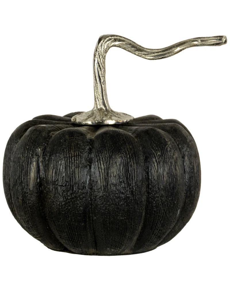 Schwarzer Kürbis aus Holz im Antik Look 15cm