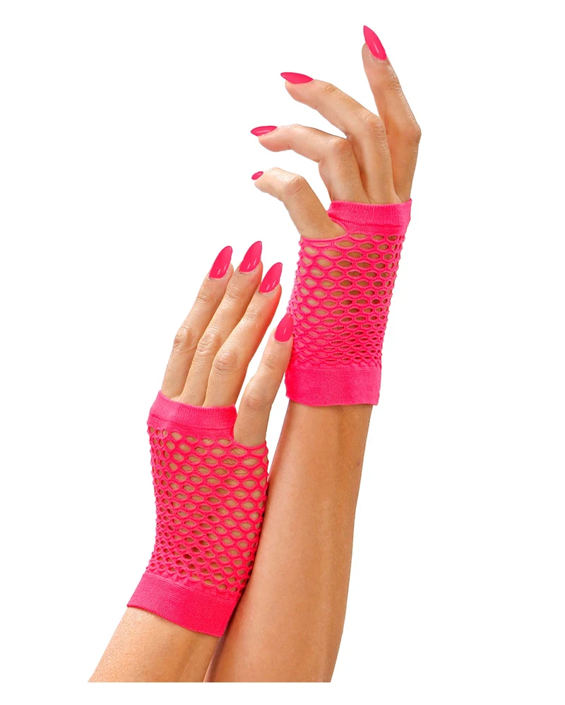 Neon Pinke Fingerlose Netzhandschuhe Kurz