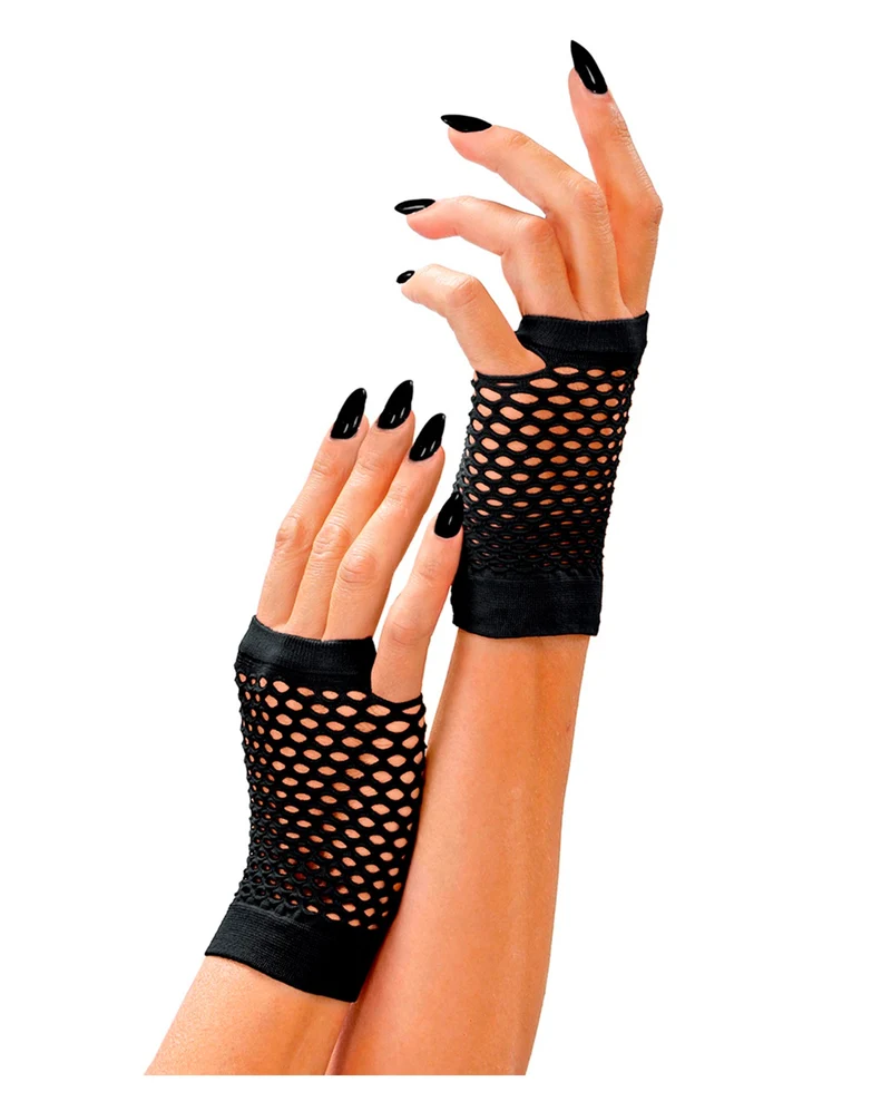 Schwarze Fingerlose Netzhandschuhe Kurz
