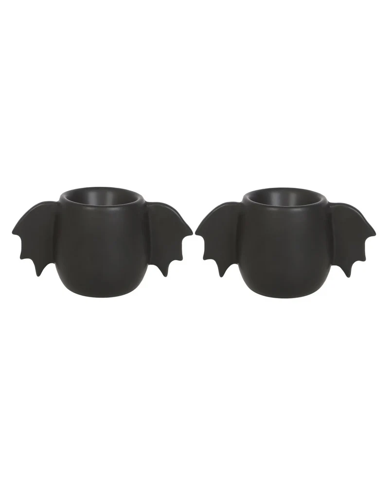 Schwarze Eierbecher mit Fledermausflügeln als 2er-Set