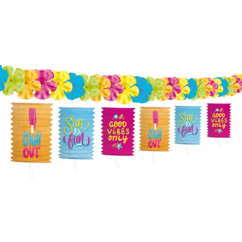 Hawaii-Girlande mit bunten Lampions, 3,6 m