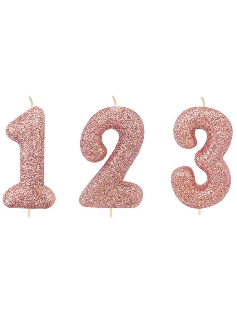 Kerze auf Spieß Zahl Roségold Glitzer 7 cm für Kuchen