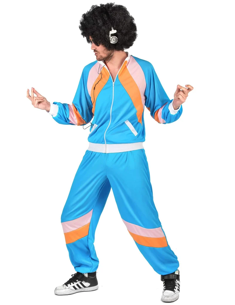 80er-Jahre Retro-Jogginganzug für Erwachsene blau-orange-rosa