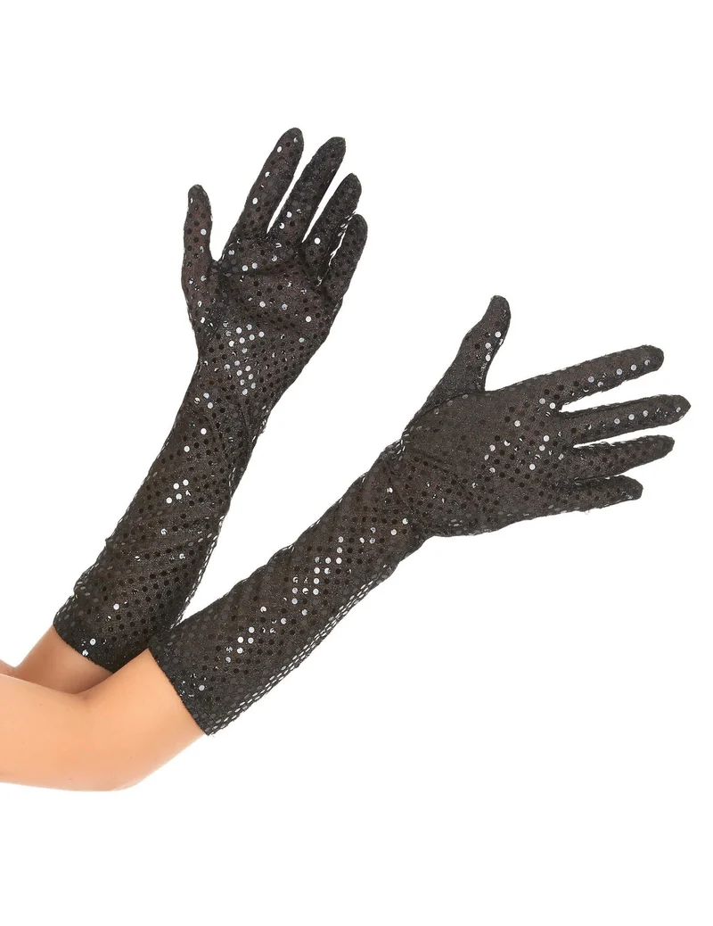 Mittellange Pailletten-Handschuhe für Damen schwarz