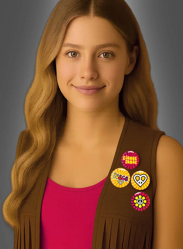Hippie Buttons zum Anstecken 4er Set