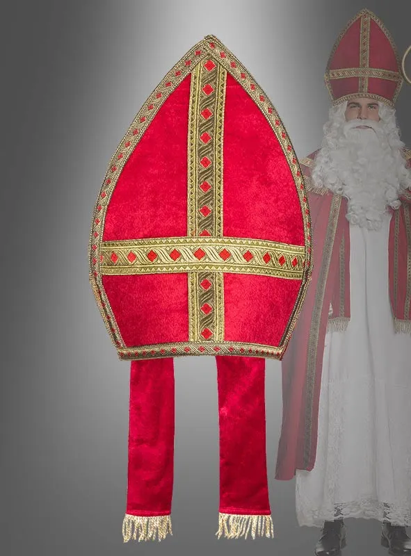 Rote Mitra Bischofsmütze Deluxe